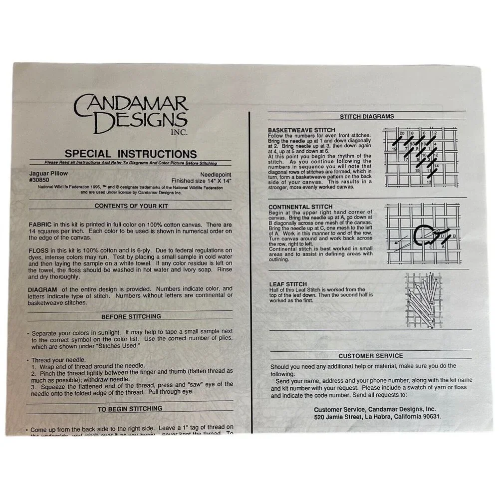 1995‎ Candamar Design Natures Wonder Jaguar Pillow Needlepoint Kit Richard Sloan